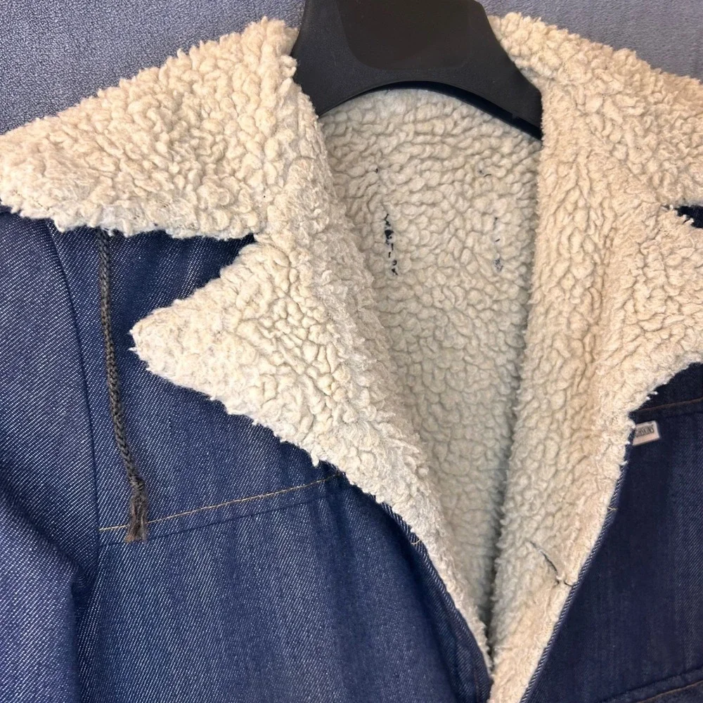 Vintage Toughskins Kids 4T Denim Sherpa Lined Jacket Western Style Winter Coat